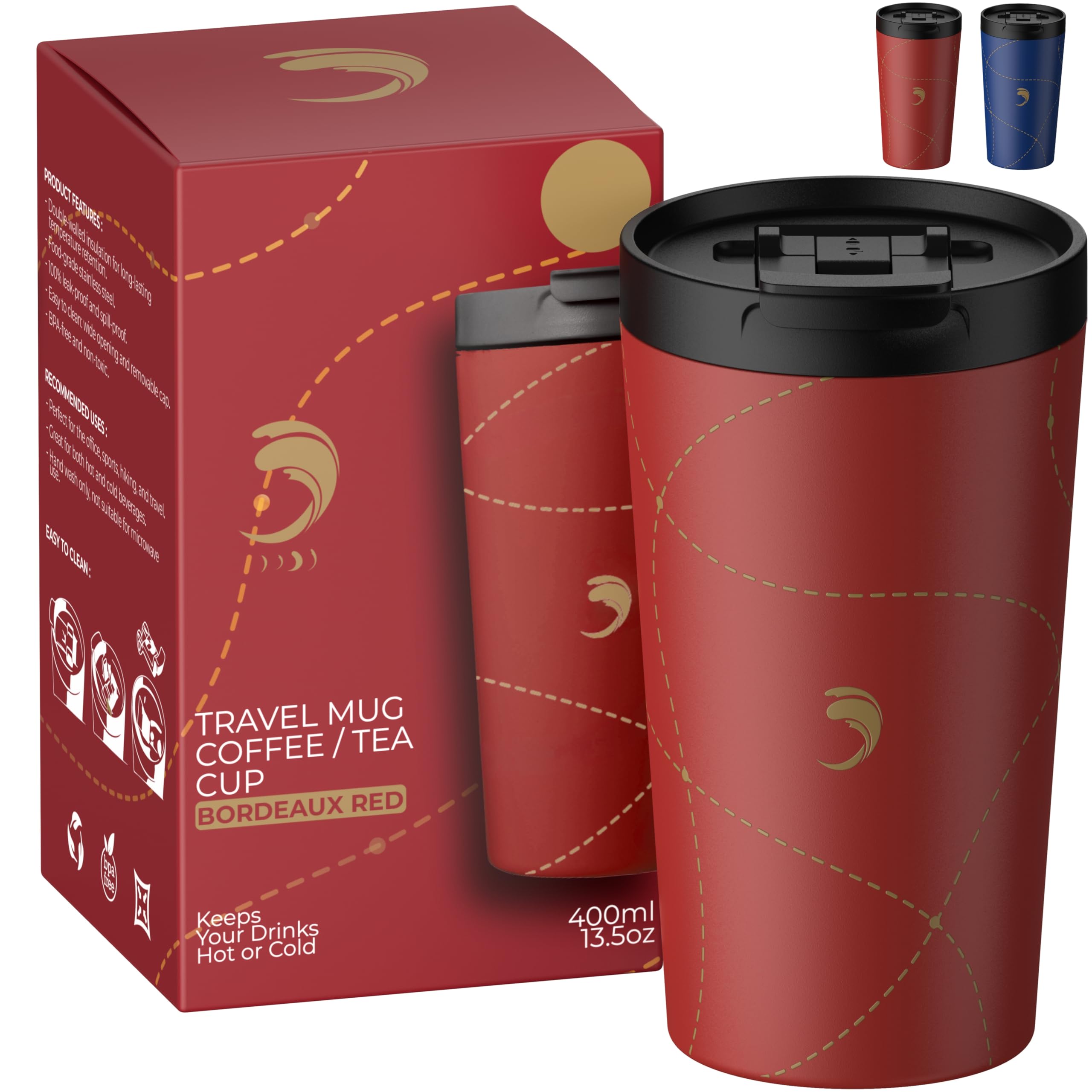 Taza de Viaje Térmica AQUAFIOLE 400 ml Acero Inoxidable Aislante Hermética Fría/Caliente